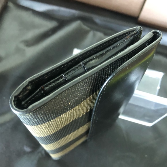 FENDI PEQUIN PECAN Black and Grey Stripe Full Length Trifold Wallet - Picture 16 of 16